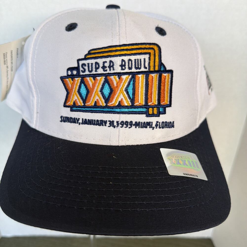 Vintage Super Bowl XXXIII NFL Football Adult Logo 7 Snapback Hat Cap 1999 NWT